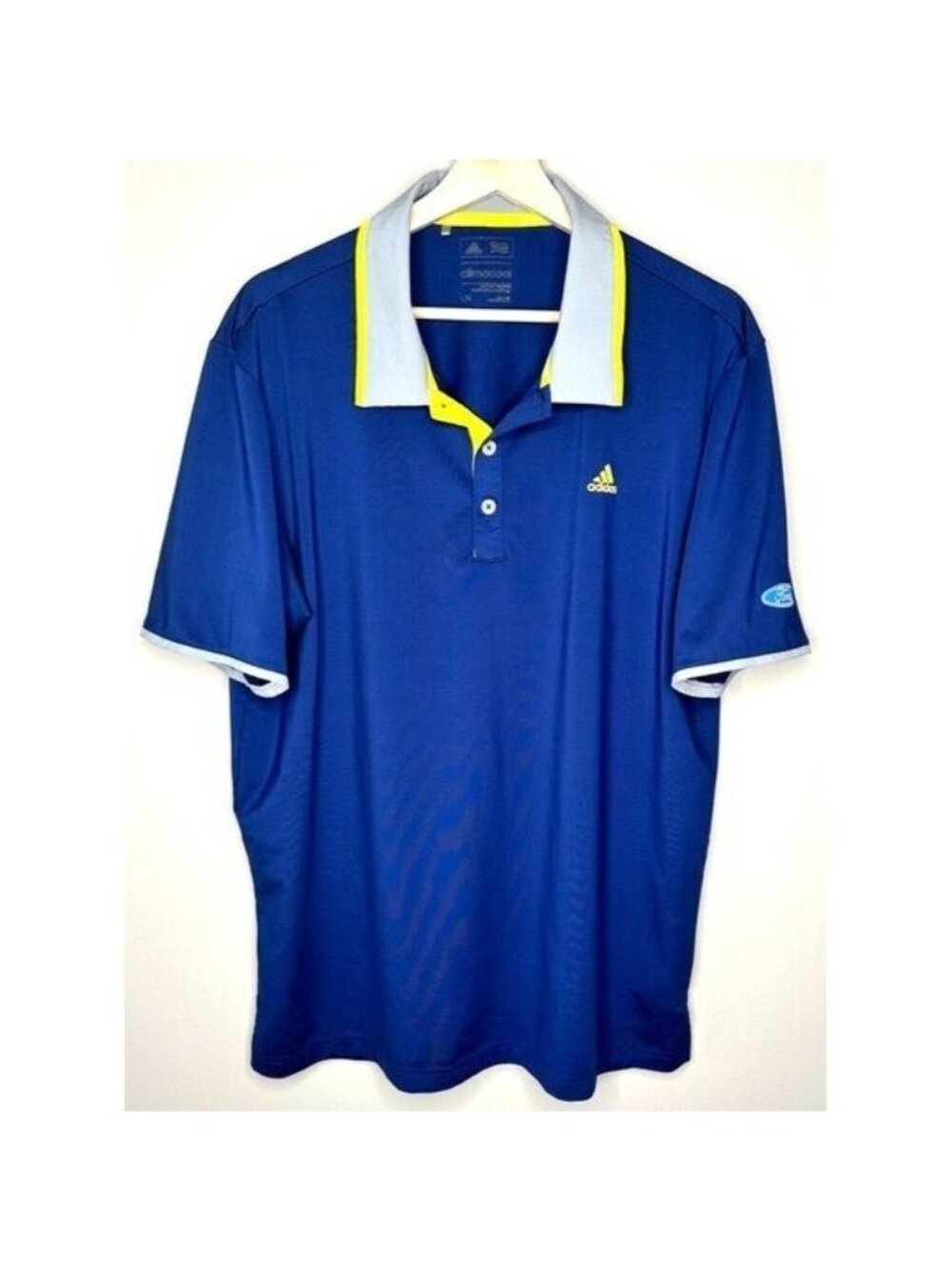 Adidas ClimaCool Mens Large Golf Polo Shirt Blue Ford Logo Performance Stretch
